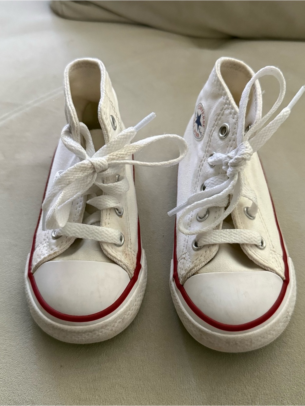 Converse Kids White High-Top Sneakers with Red Stripe